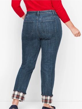 Talbots Womens Size 10P Simply Flattering 5-Pocket Blue Denim Jeans Plaid Cuff